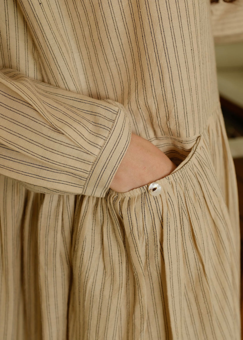 Blake-Sand Dress handwoven cotton dress by MASON AND MILL in beige for women Worldwide