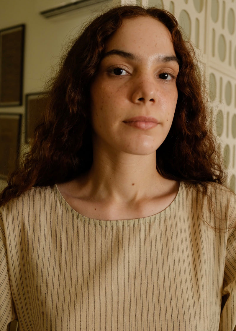 Blake-Sand Dress handwoven cotton dress by MASON AND MILL in beige for women Worldwide