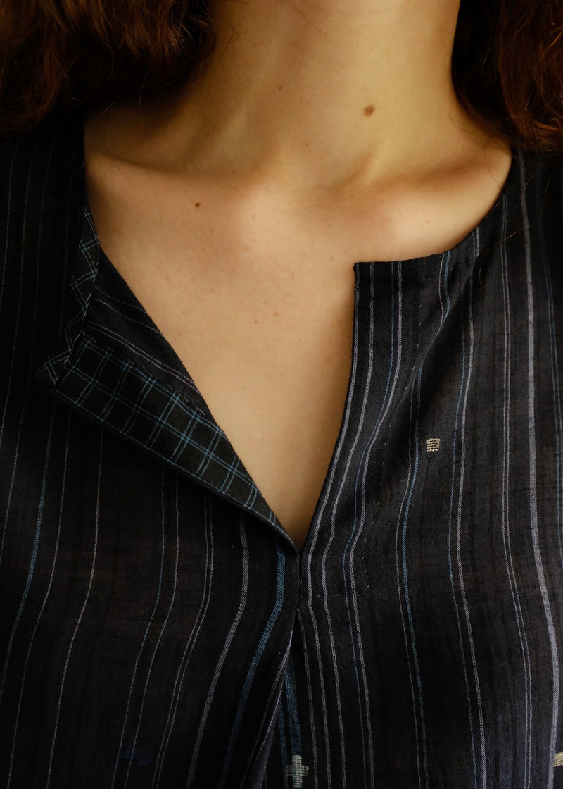 Maya-Midnight Jamdani Top cotton jamdani top/shirt by MASON AND MILL in blue for women Worldwide