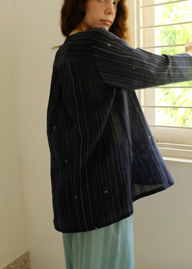 Maya-Midnight Jamdani Top cotton jamdani top/shirt by MASON AND MILL in blue for women Worldwide