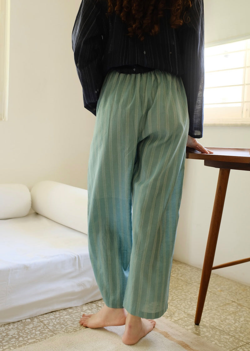 Joey-Sea Green Pant cotton silk pant/trouser by MASON AND MILL in sea green for women Worldwide