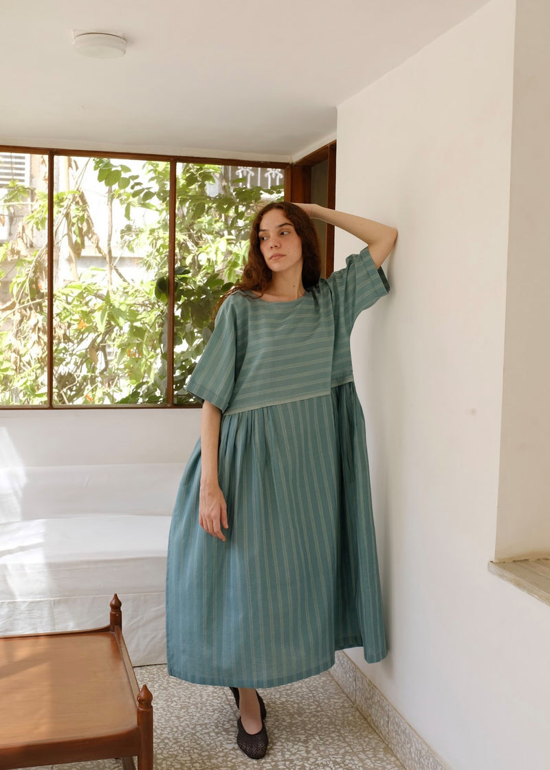 Nina-Sea Green Dress cotton silk dress by MASON AND MILL in sea green for women Worldwide