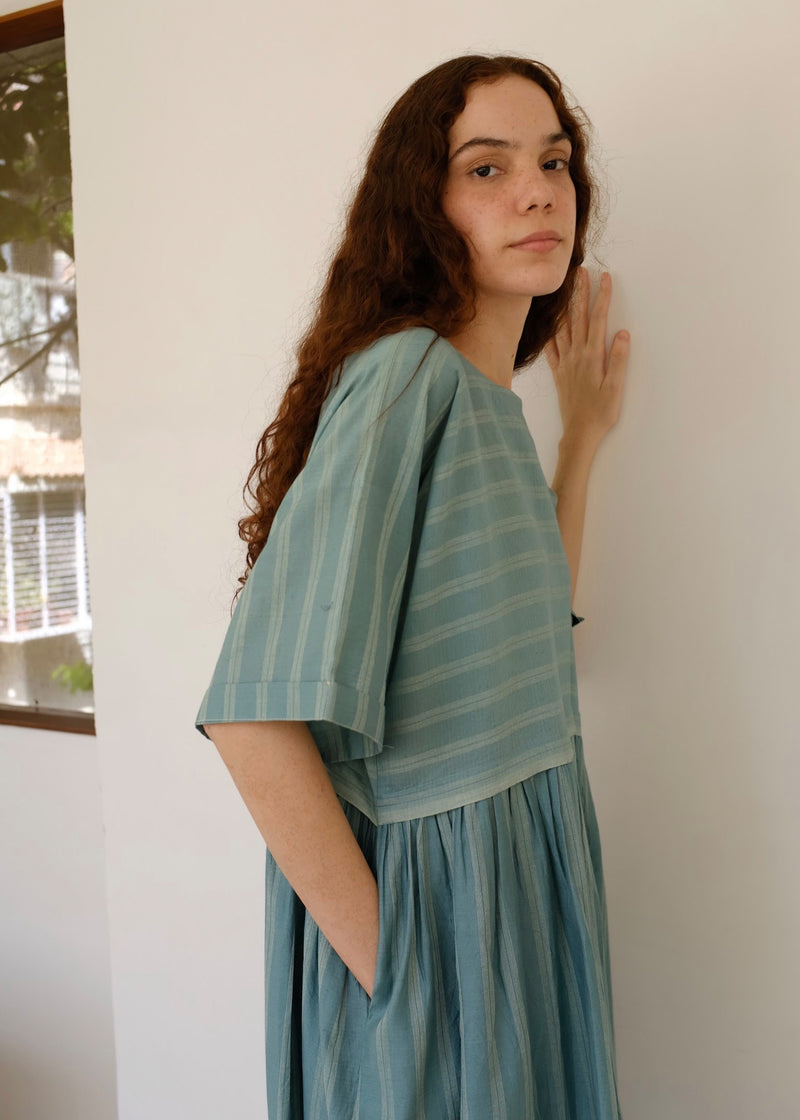 Nina-Sea Green Dress cotton silk dress by MASON AND MILL in sea green for women Worldwide