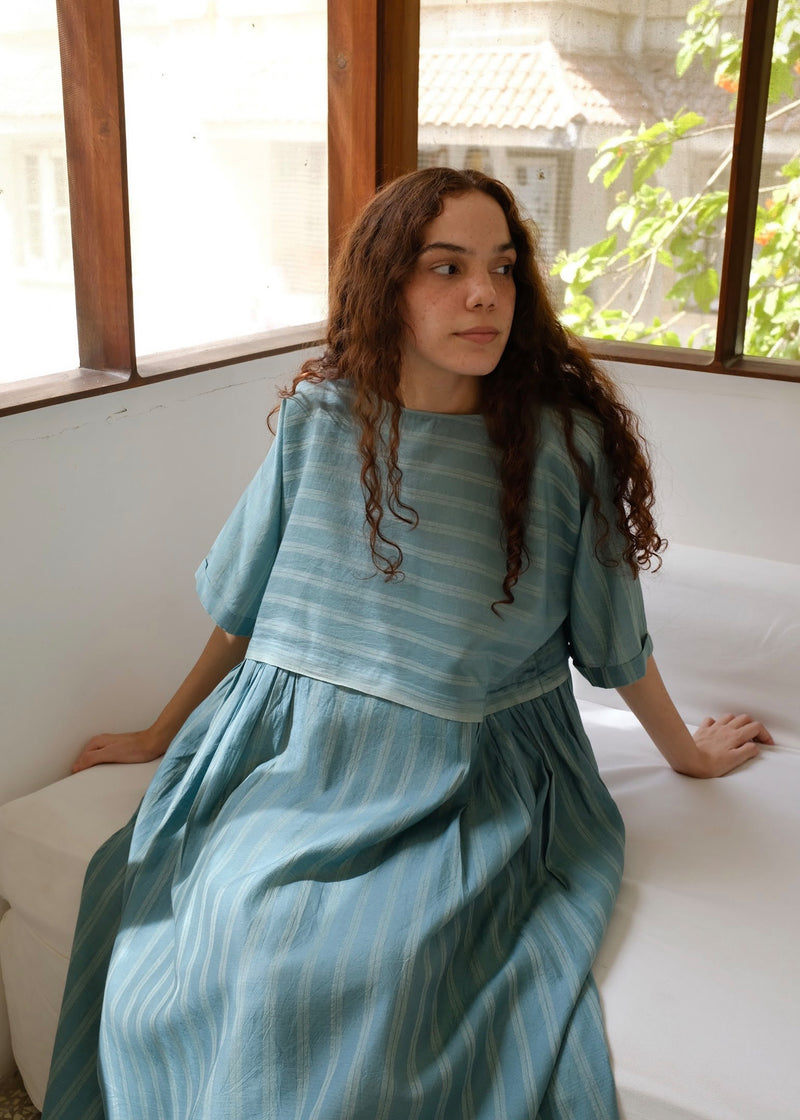 Nina-Sea Green Dress cotton silk dress by MASON AND MILL in sea green for women Worldwide