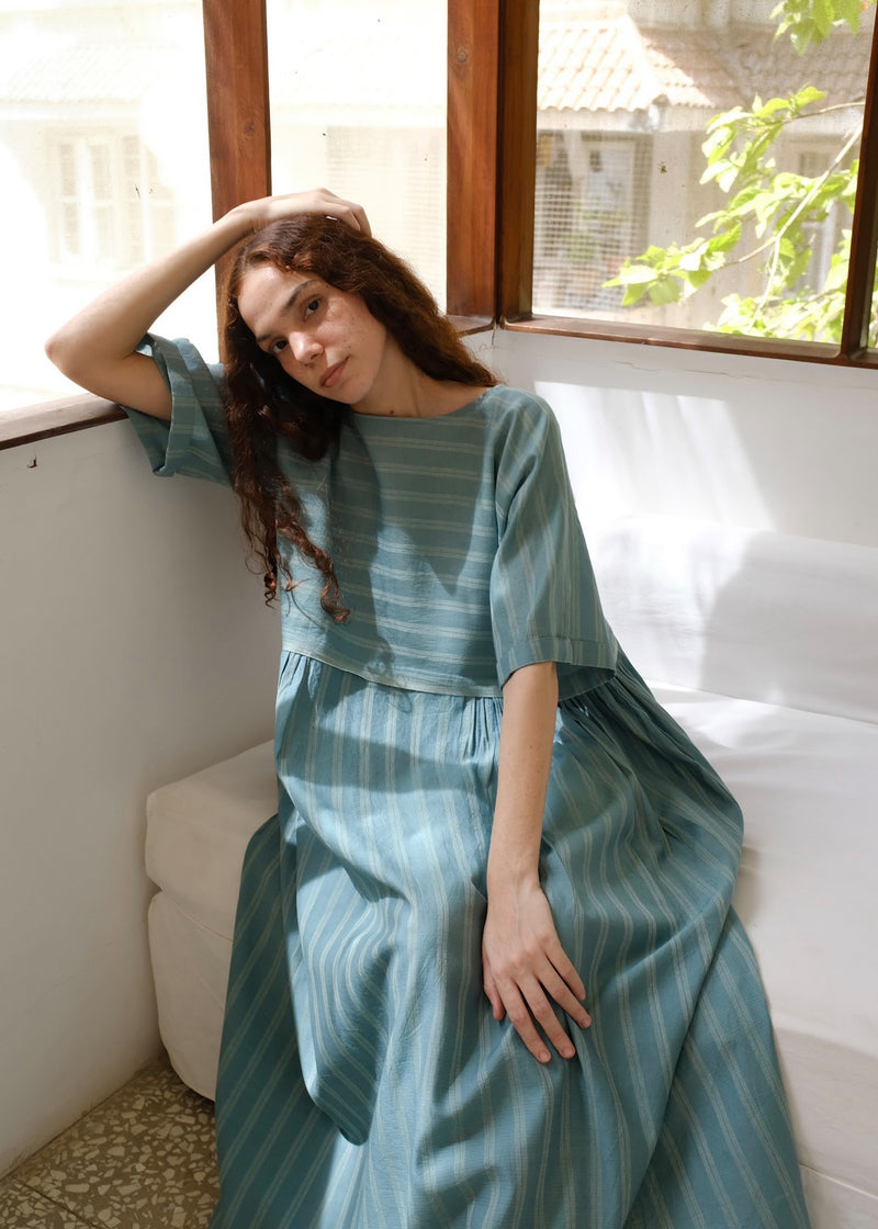Nina-Sea Green Dress cotton silk dress by MASON AND MILL in sea green for women Worldwide