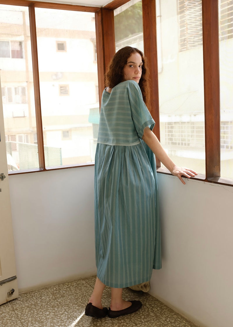 Nina-Sea Green Dress cotton silk dress by MASON AND MILL in sea green for women Worldwide