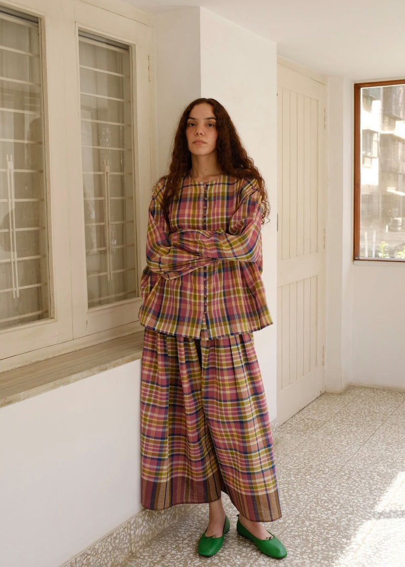 Araya-Chatai Checks Pant handwoven cotton pant/trouser by MASON AND MILL in multi-color for women Worldwide