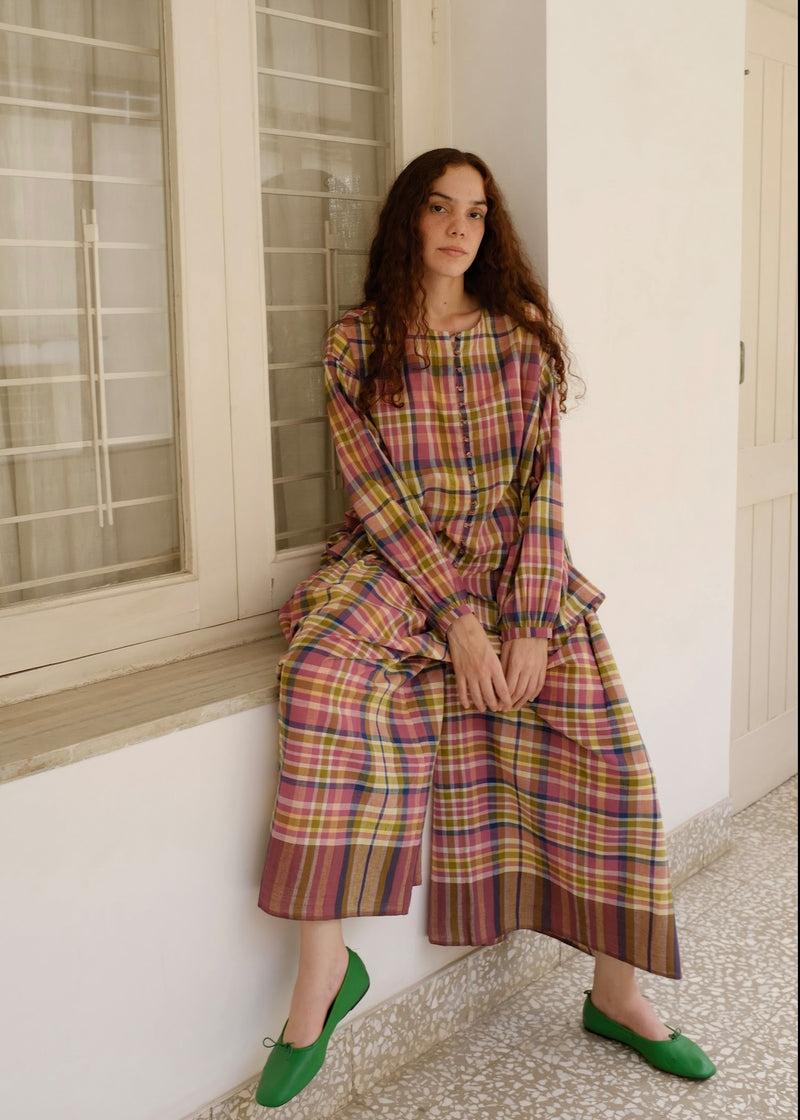Araya-Chatai Checks Pant handwoven cotton pant/trouser by MASON AND MILL in multi-color for women Worldwide
