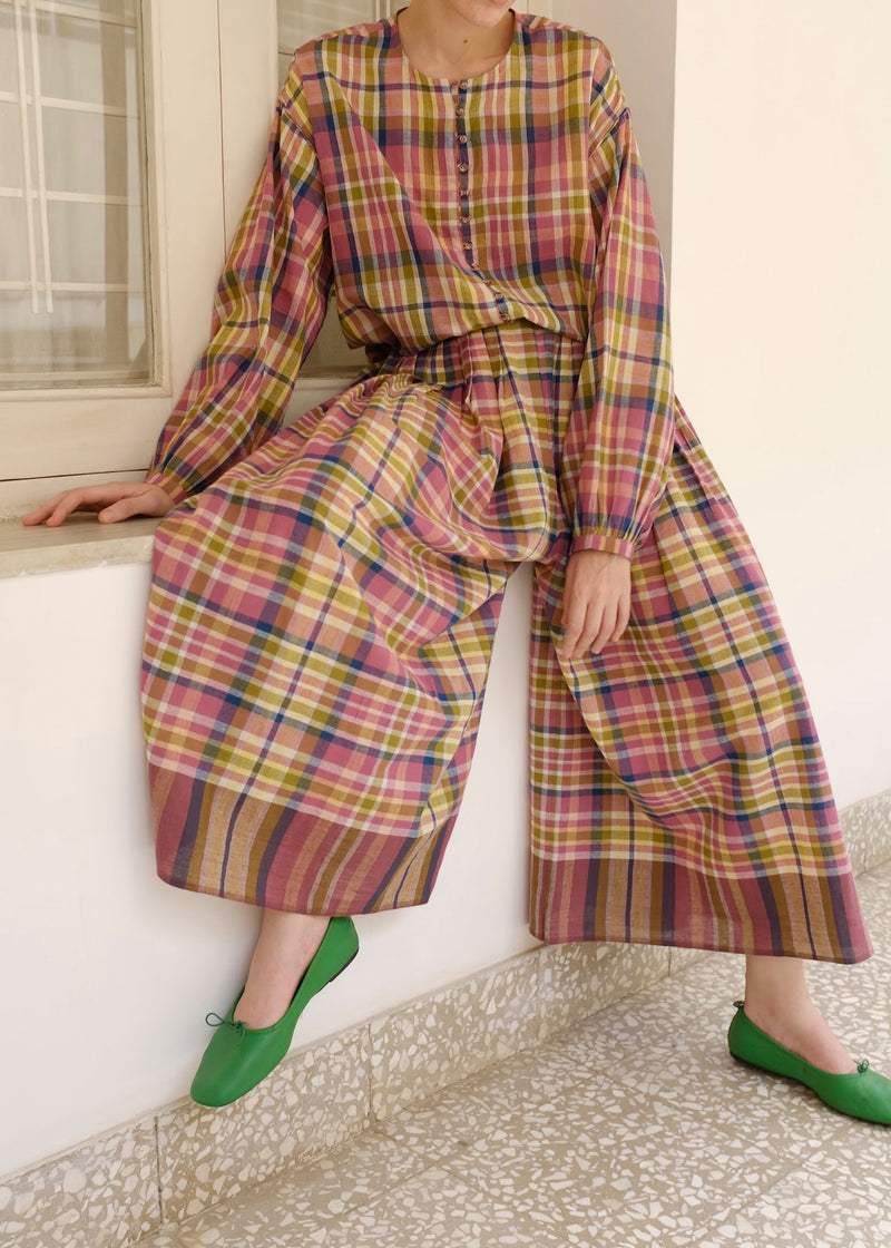 Araya-Chatai Checks Pant handwoven cotton pant/trouser by MASON AND MILL in multi-color for women Worldwide