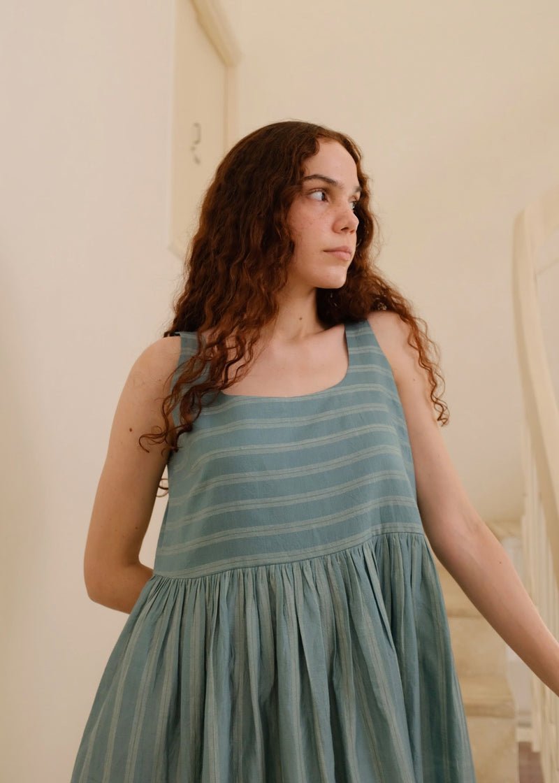 Daina-Sea Green Dress cotton silk dress by MASON AND MILL in sea green for women Worldwide