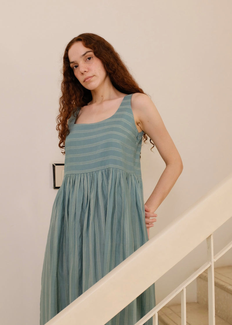 Daina-Sea Green Dress cotton silk dress by MASON AND MILL in sea green for women Worldwide
