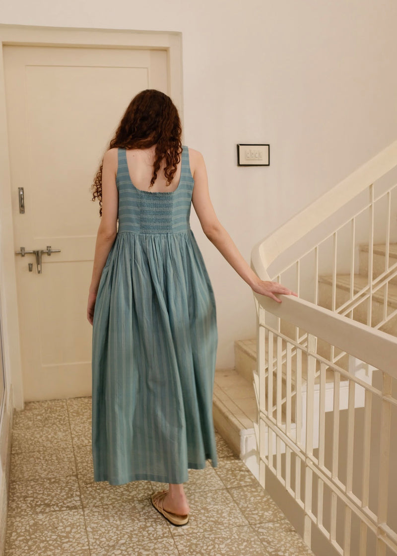Daina-Sea Green Dress cotton silk dress by MASON AND MILL in sea green for women Worldwide