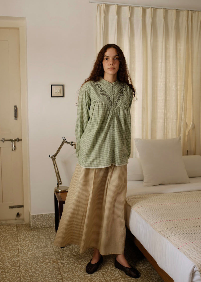 Casey-Sand Skirt handwoven cotton skirt by MASON AND MILL in beige for women Worldwide