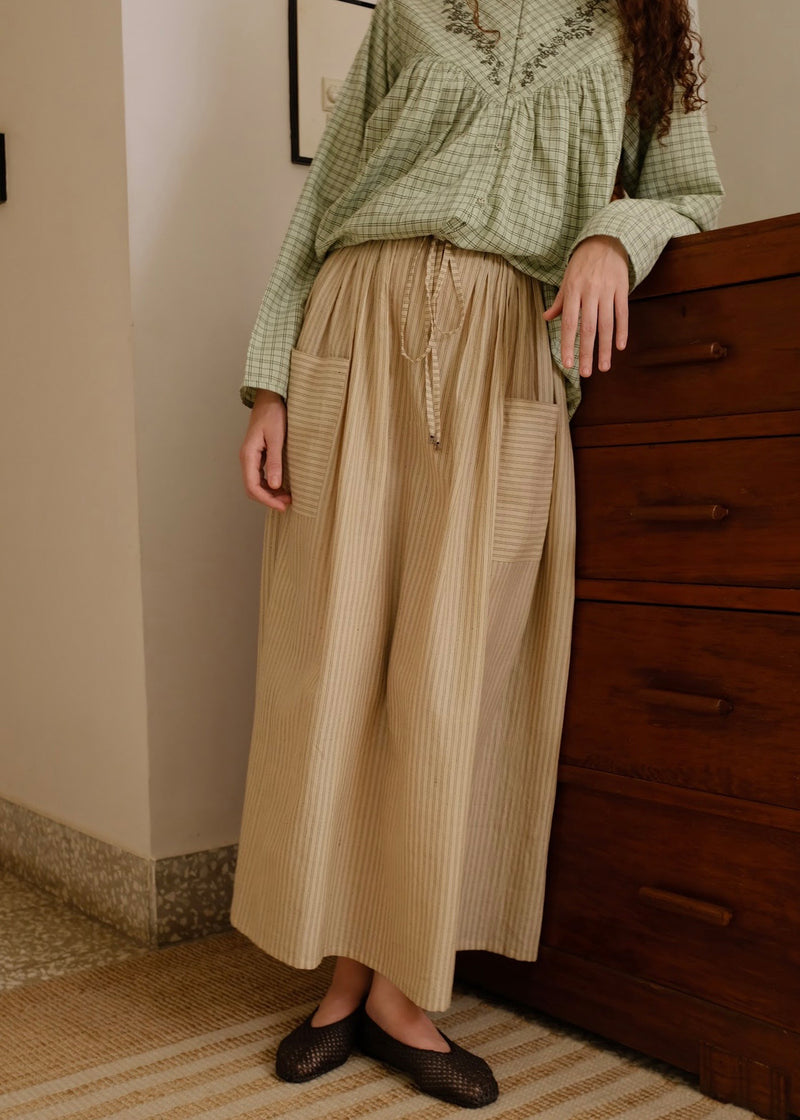 Casey-Sand Skirt handwoven cotton skirt by MASON AND MILL in beige for women Worldwide