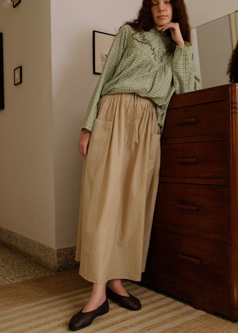Casey-Sand Skirt handwoven cotton skirt by MASON AND MILL in beige for women Worldwide