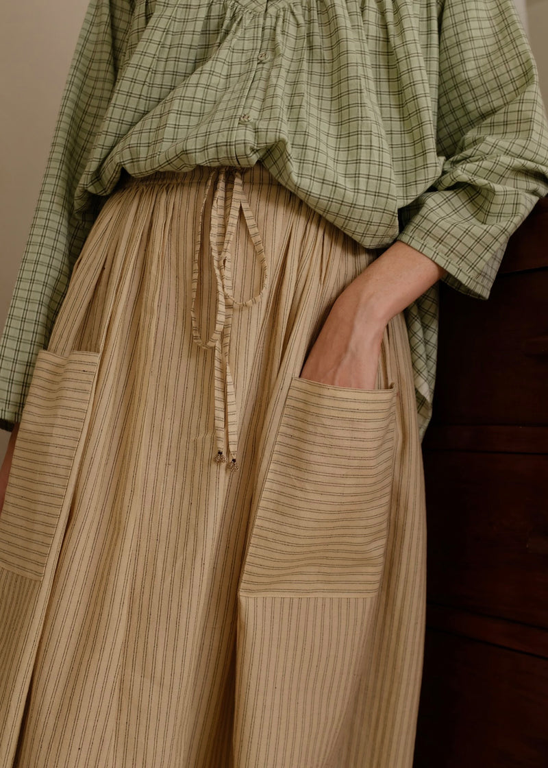 Casey-Sand Skirt handwoven cotton skirt by MASON AND MILL in beige for women Worldwide