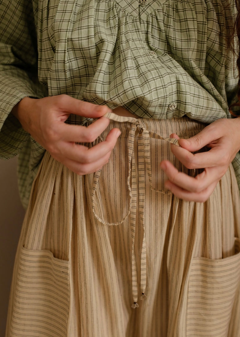 Casey-Sand Skirt handwoven cotton skirt by MASON AND MILL in beige for women Worldwide