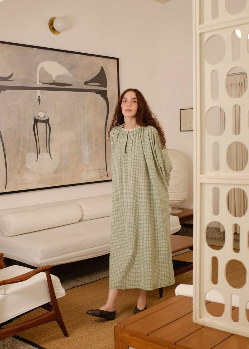 Vienna Dress handwoven cotton dress by MASON AND MILL in green for women Worldwide