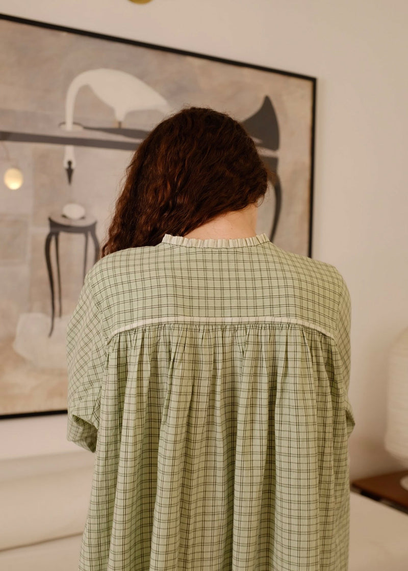 Vienna Dress handwoven cotton dress by MASON AND MILL in green for women Worldwide