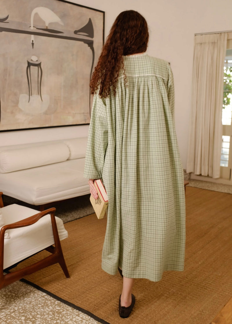 Vienna Dress handwoven cotton dress by MASON AND MILL in green for women Worldwide