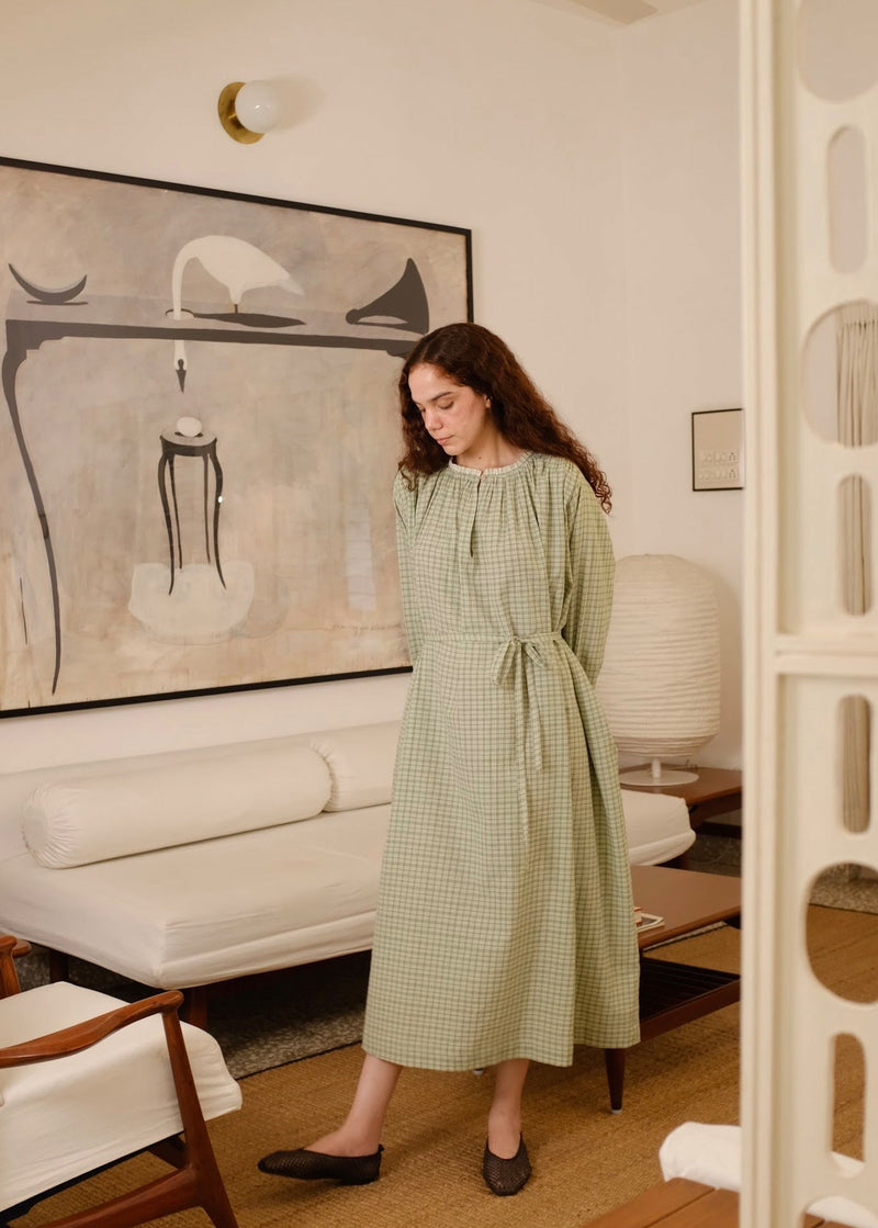 Vienna Dress handwoven cotton dress by MASON AND MILL in green for women Worldwide