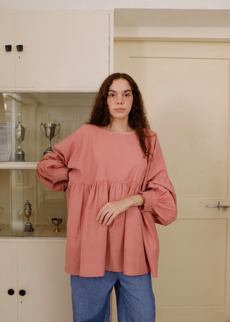 Peggy-Pink Top handwoven cotton top/shirt by MASON AND MILL in pink for women Worldwide