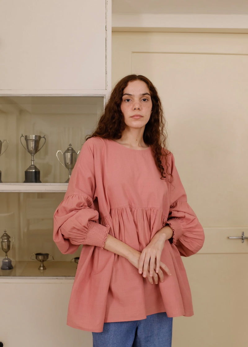 Peggy-Pink Top handwoven cotton top/shirt by MASON AND MILL in pink for women Worldwide