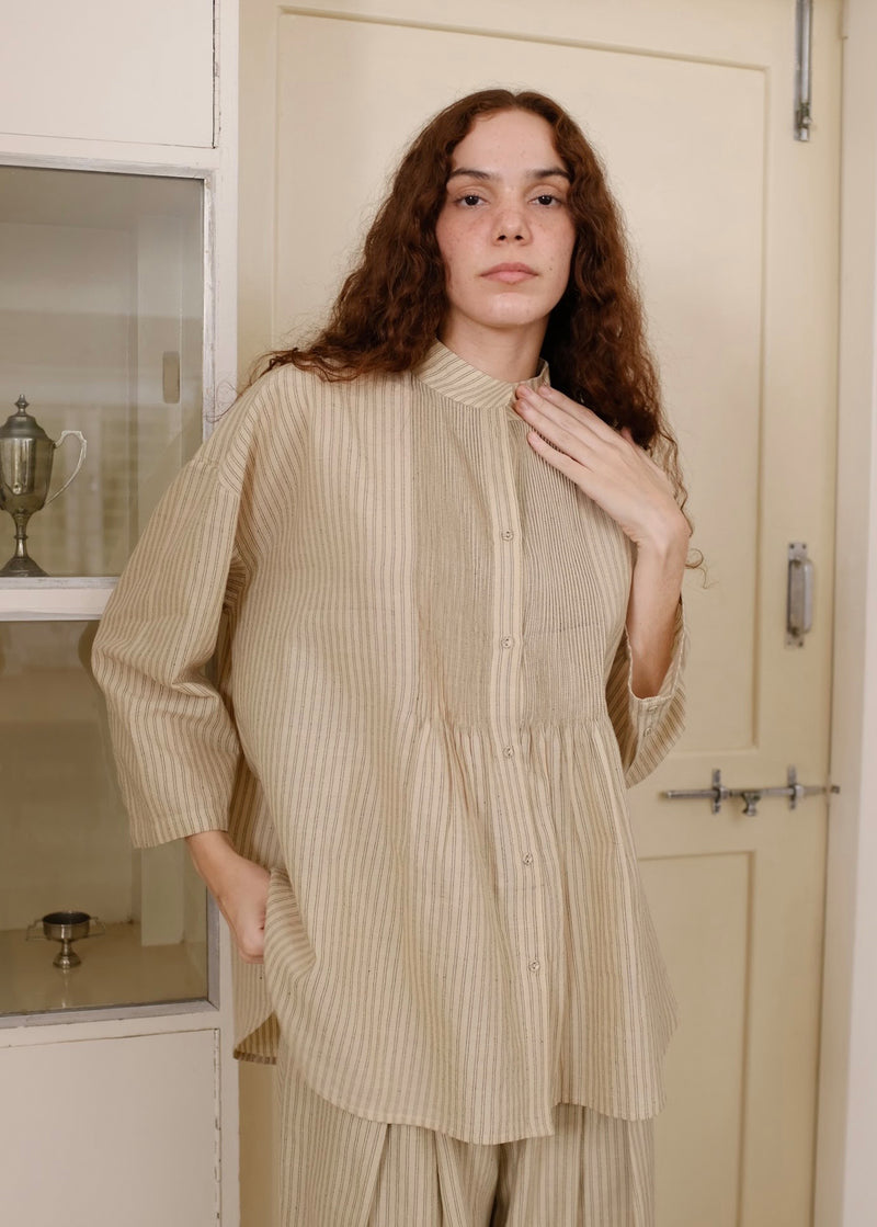 Rue Top handwoven cotton top/shirt by MASON AND MILL in beige for women Worldwide