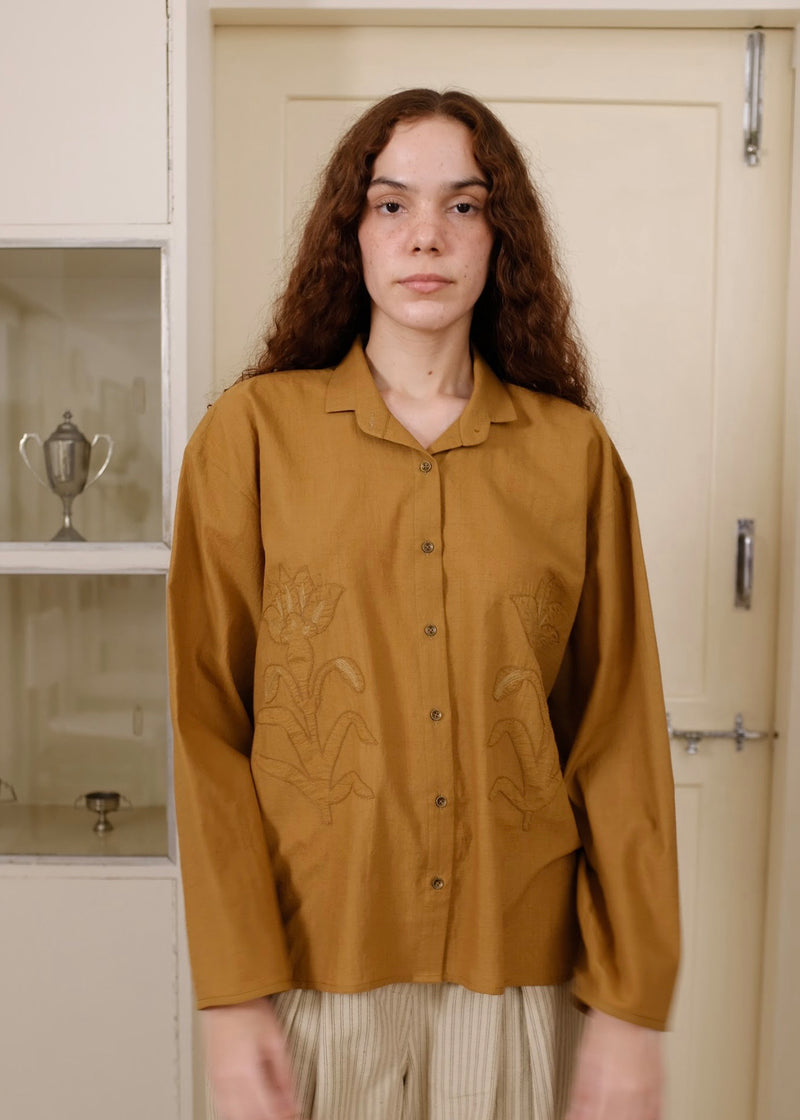Auburn Top handwoven cotton top/shirt by MASON AND MILL in mustard yellow for women Worldwide