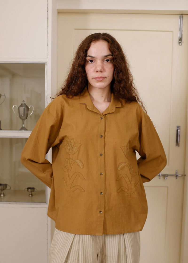 Auburn Top handwoven cotton top/shirt by MASON AND MILL in mustard yellow for women Worldwide