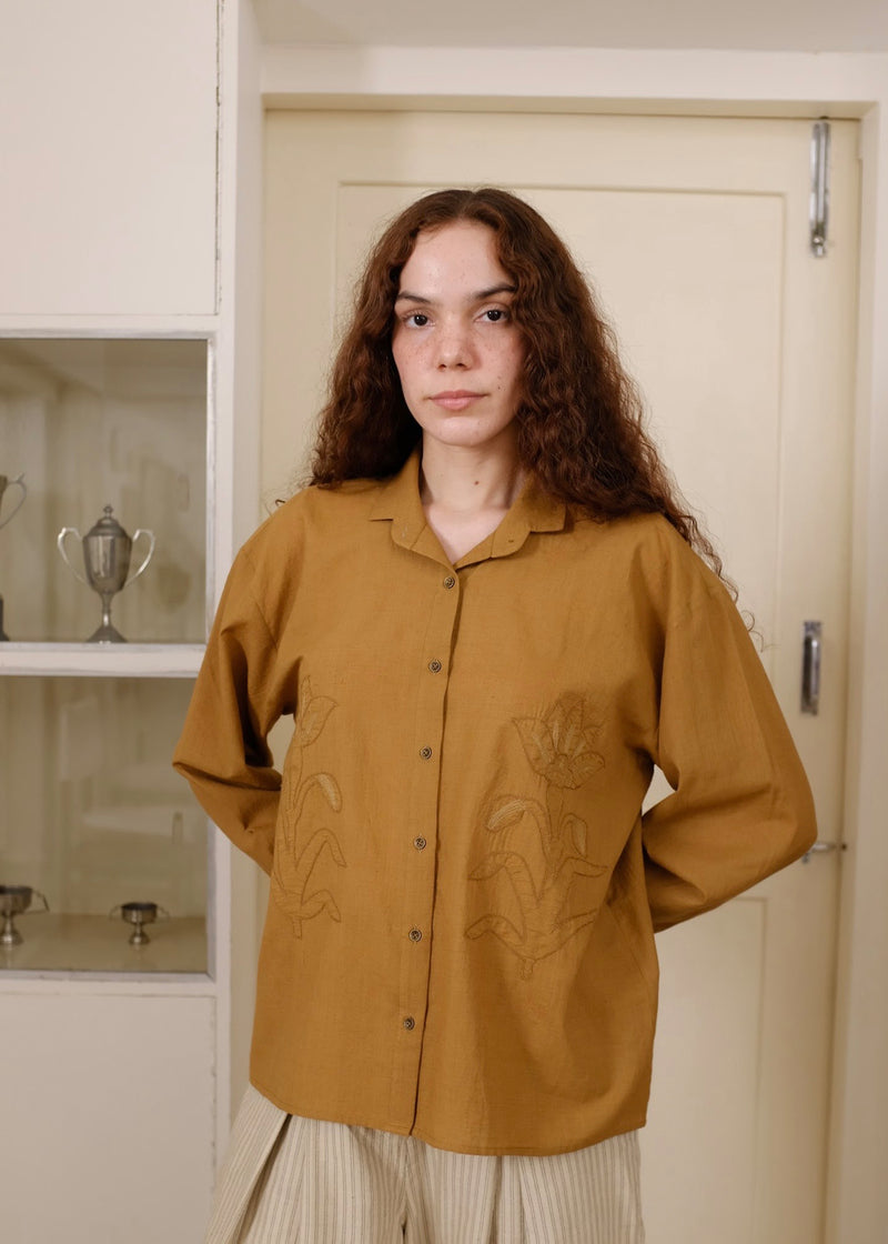 Auburn Top handwoven cotton top/shirt by MASON AND MILL in mustard yellow for women Worldwide
