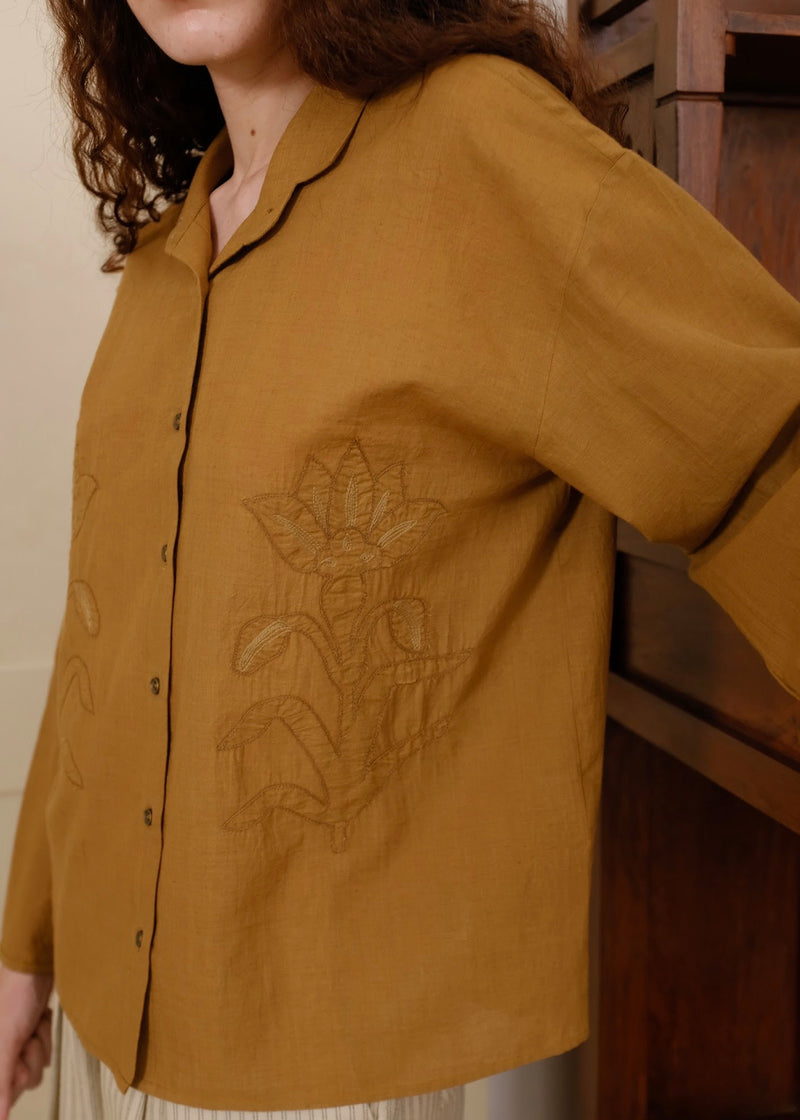 Auburn Top handwoven cotton top/shirt by MASON AND MILL in mustard yellow for women Worldwide