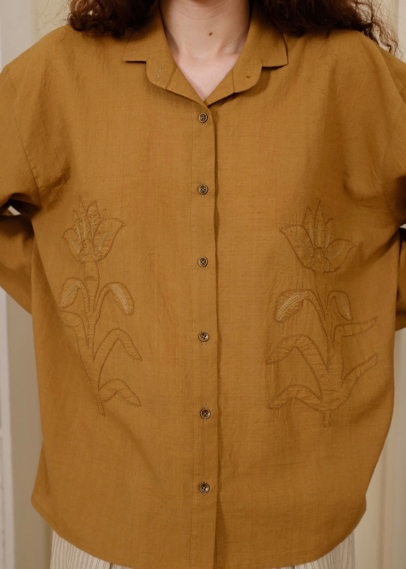 Auburn Top handwoven cotton top/shirt by MASON AND MILL in mustard yellow for women Worldwide
