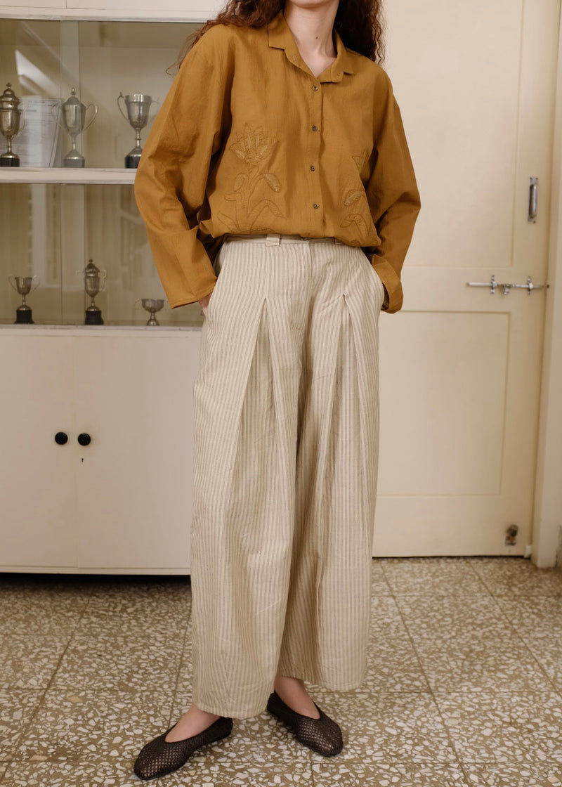 Adrian-Sand Pant handwoven cotton pant/trouser by MASON AND MILL in beige for women Worldwide