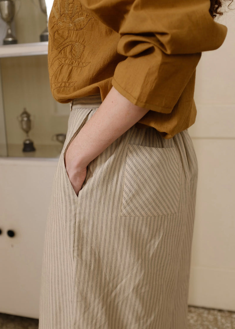 Adrian-Sand Pant handwoven cotton pant/trouser by MASON AND MILL in beige for women Worldwide
