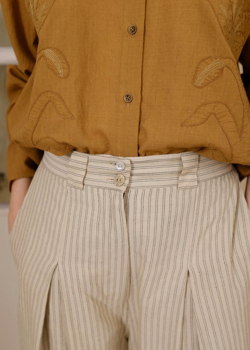 Adrian-Sand Pant handwoven cotton pant/trouser by MASON AND MILL in beige for women Worldwide