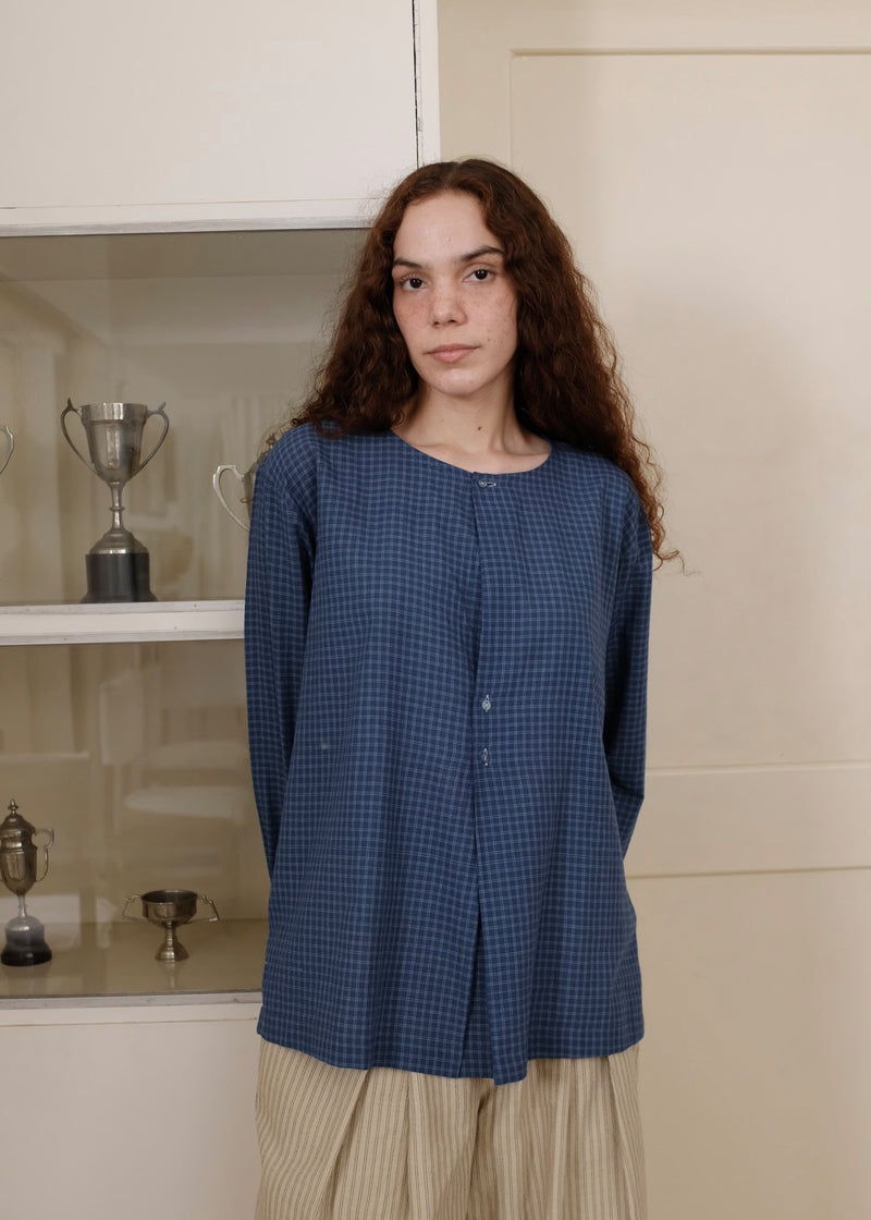 Aston Top handwoven cotton top/shirt by MASON AND MILL in navy blue for women Worldwide