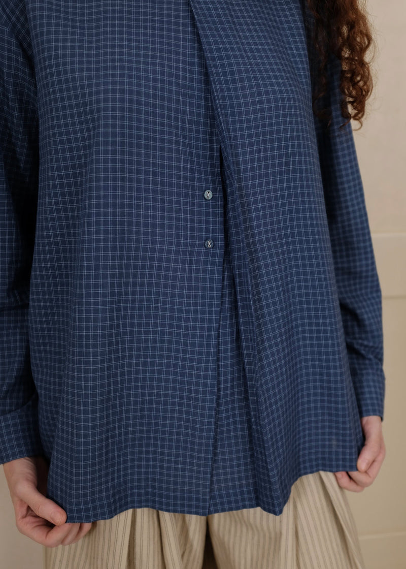 Aston Top handwoven cotton top/shirt by MASON AND MILL in navy blue for women Worldwide