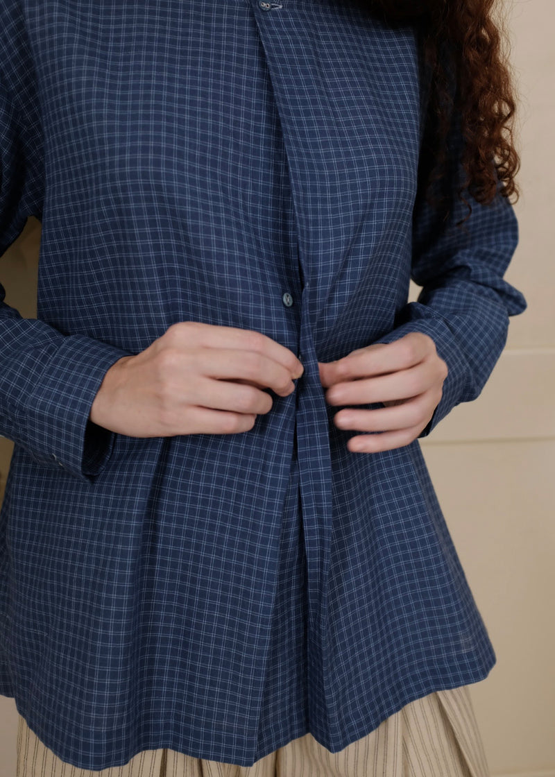 Aston Top handwoven cotton top/shirt by MASON AND MILL in navy blue for women Worldwide