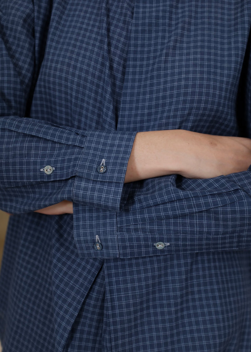 Aston Top handwoven cotton top/shirt by MASON AND MILL in navy blue for women Worldwide