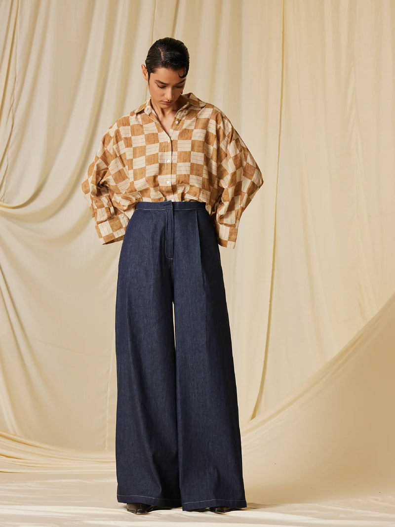 Kiera Shirt - Mustard Checks cotton Top & Tunics,Shirt by CORD for women Worldwide