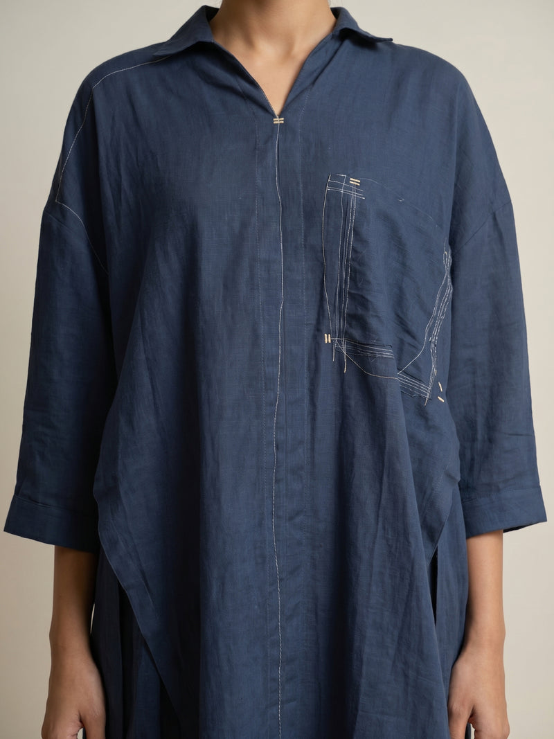 Blake Muted Indigo Tunic hemploop, lyocell tunics/kaftan by Doodlage in indigo for women Worldwide