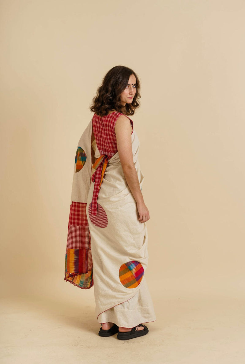 Dotted Fiesta Saree cotton,gamcha saree by 145 East in white, red, multicolour for women Worldwide