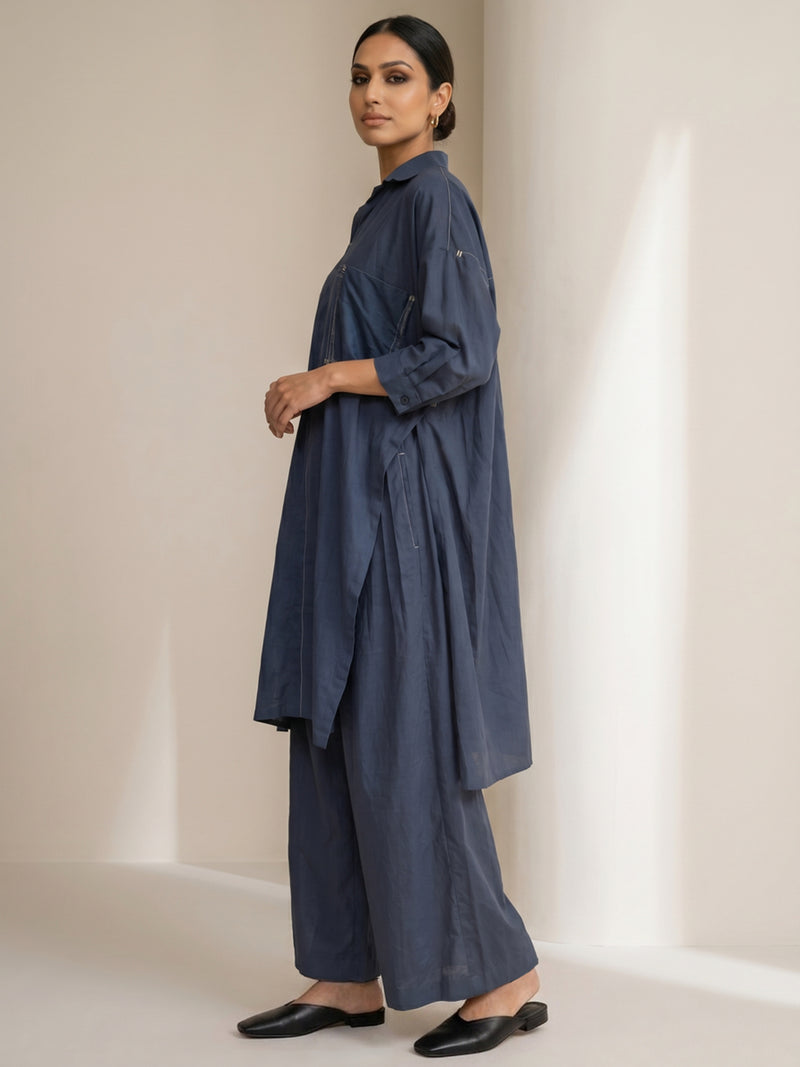 Blake Muted Indigo Tunic hemploop, lyocell tunics/kaftan by Doodlage in indigo for women Worldwide