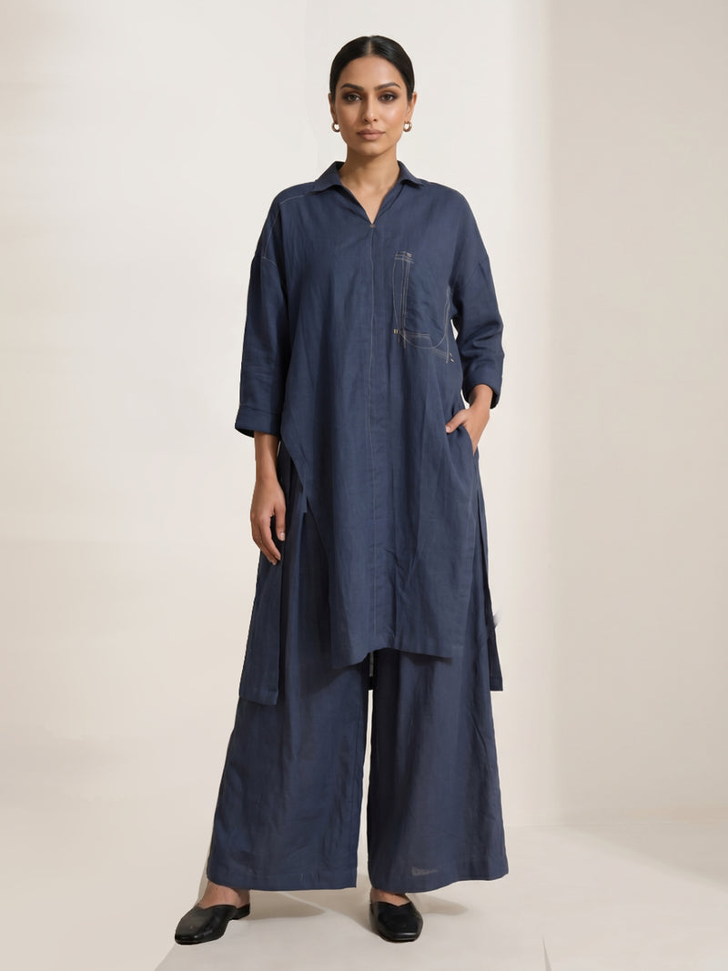 Aurora Muted Indigo Pants hemploop, lyocell pant/trouser by Doodlage in indigo for women Worldwide