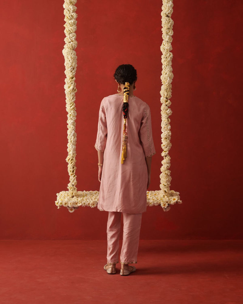 INARA & NAZM KURTA & PANT silk by Rashika Mittal in pink color for women Worldwide