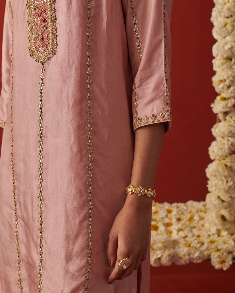 INARA & NAZM KURTA & PANT silk by Rashika Mittal in pink color for women Worldwide