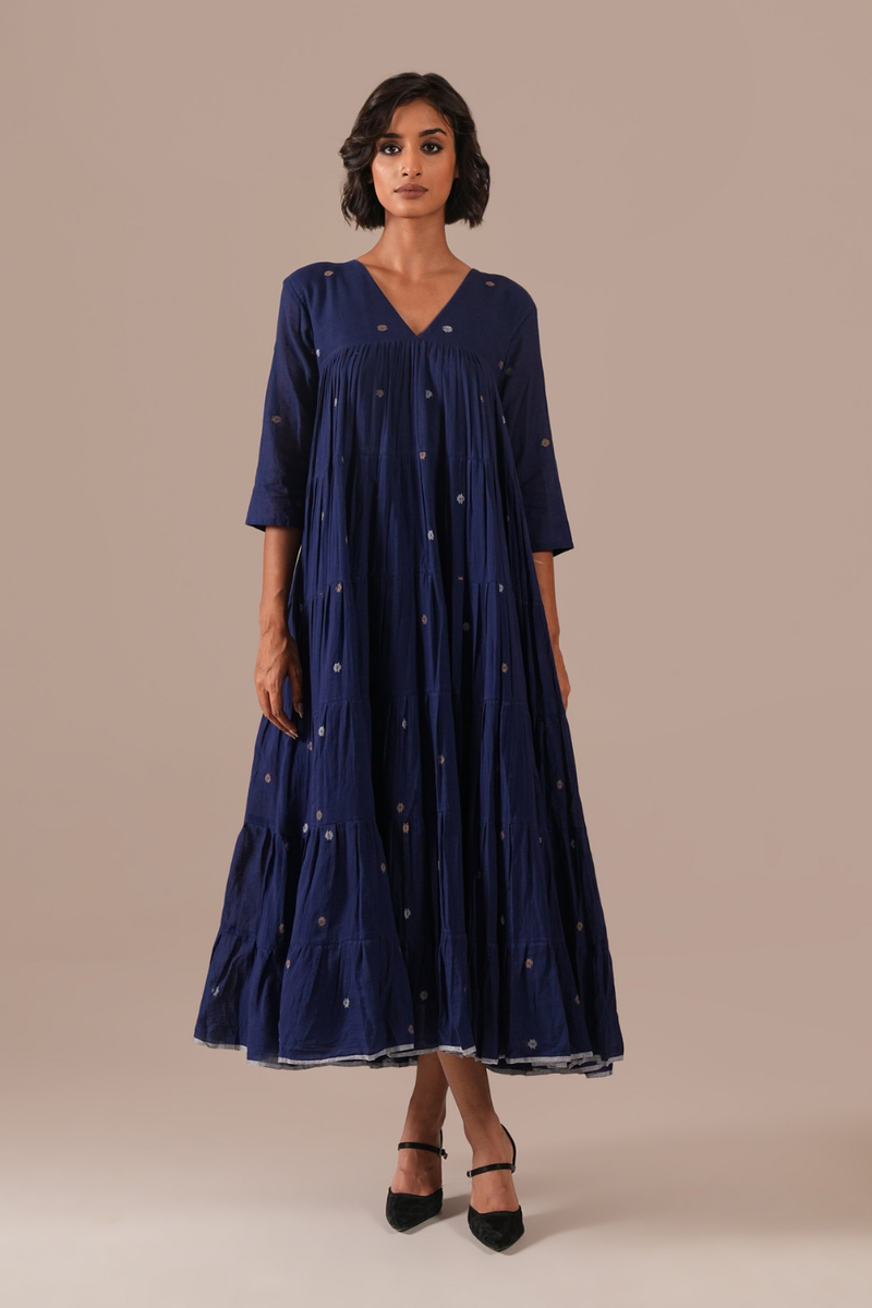 INDIGO ECHO DRESS 100% cotton by Indigo Dreams in blue color for women Worldwide