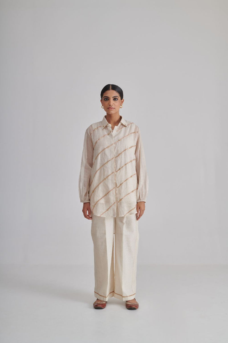 IRAADAY & RAYA SHIRT, SLIP & PANT silk by Rashika Mittal in ivory color for women Worldwide