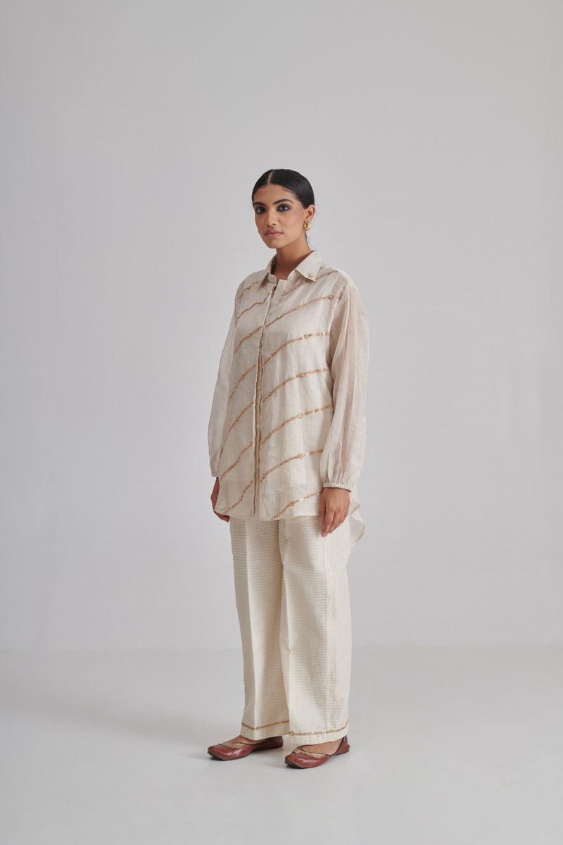 IRAADAY & RAYA SHIRT, SLIP & PANT silk by Rashika Mittal in ivory color for women Worldwide